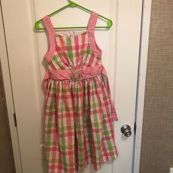 Bonnie Jean Pink Green Seersucker Dress Size 14 - Picture 12 of 12